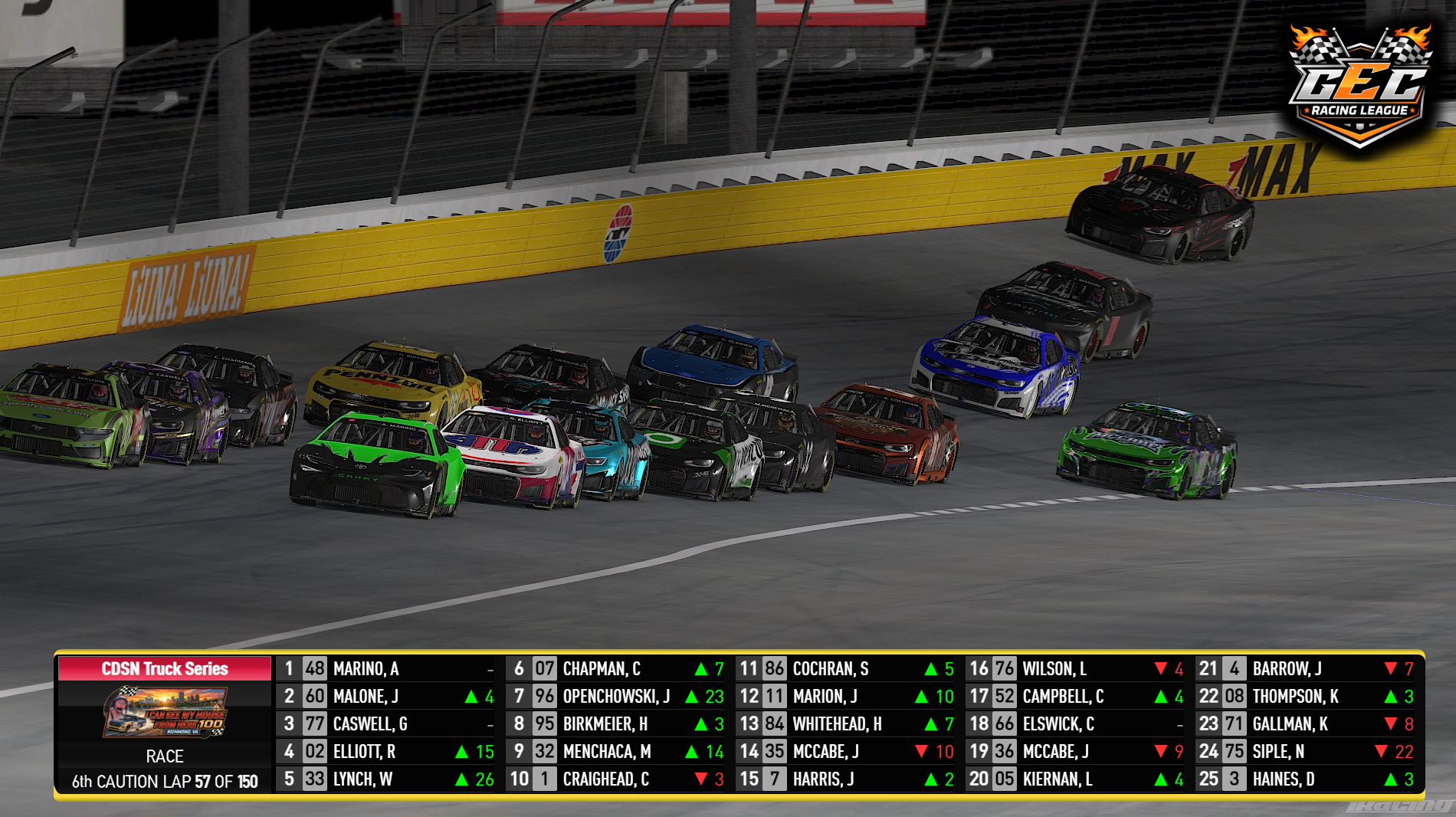 Horizontal NASCAR Leaderboard screenshot